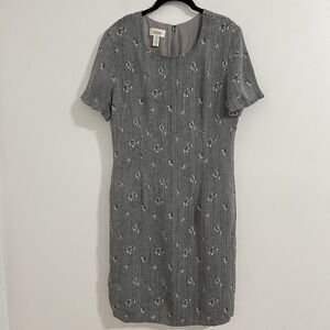 Vintage Talbots Sheath Midi Dress Size 16 Gray Floral Cottage Core Career Church